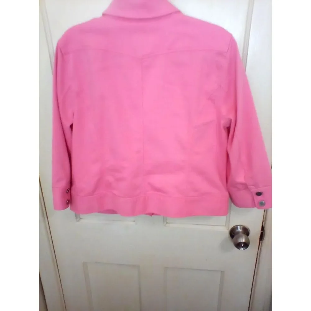Christopher & Banks Denim Jacket Women's Size L Light Pink Pockets Snap